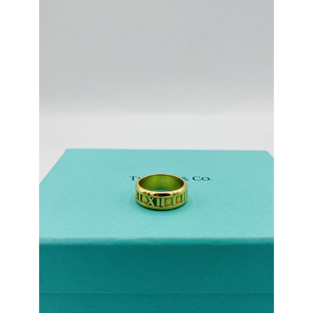 Tiffany & Co 18k Yellow Gold 7mm 1995 Atlas Roman Numeral Ring Size 6 - Picture 5 of 5